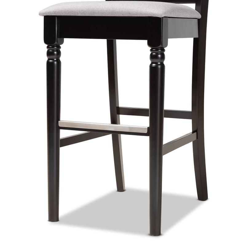 Alexandra Bar Stool Set Modern and Contemporary Grey Fabric Upholstered Espresso Brown Finished Wood 2-Piece