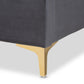 Fabrico Platform Bed - Contemporary Glam and Luxe Grey Velvet Upholstered with Gold Metal