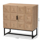 Darien Storage Cabinet Modern Contemporary Design Natural Brown Wood Black Metal 2 Doors for Stylish Organization