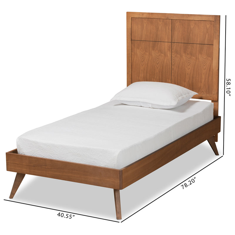 Noela Twin Size Platform Bed - Mid-Century Modern Walnut Brown Wood, Stylish and Durable Bedroom Furniture