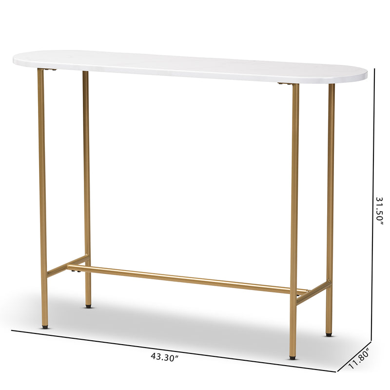 Samuel Modern Console Table Contemporary Gold Finished Metal Faux Marble Top