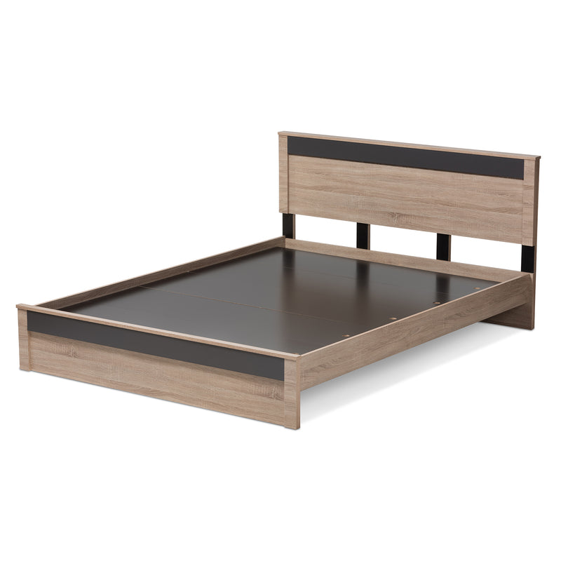 Jamie Queen Size Platform Bed in Modern Two-Tone Oak and Grey Wood Design