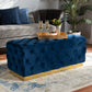 Corrine Ottoman Luxe Beige Velvet Fabric Upholstered with Gold PU Leather