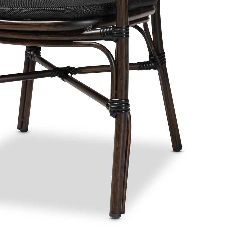 Erling Outdoor Dining Chair Set - Mid-Century Modern Black and Dark Brown Metal, 2-Piece Set for Stylish Patio or Garden Seating