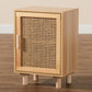 Maclean End Table - Mid-Century Modern Rattan and Natural Brown Wood, 1-Door Storage for Living Room or Bedroom