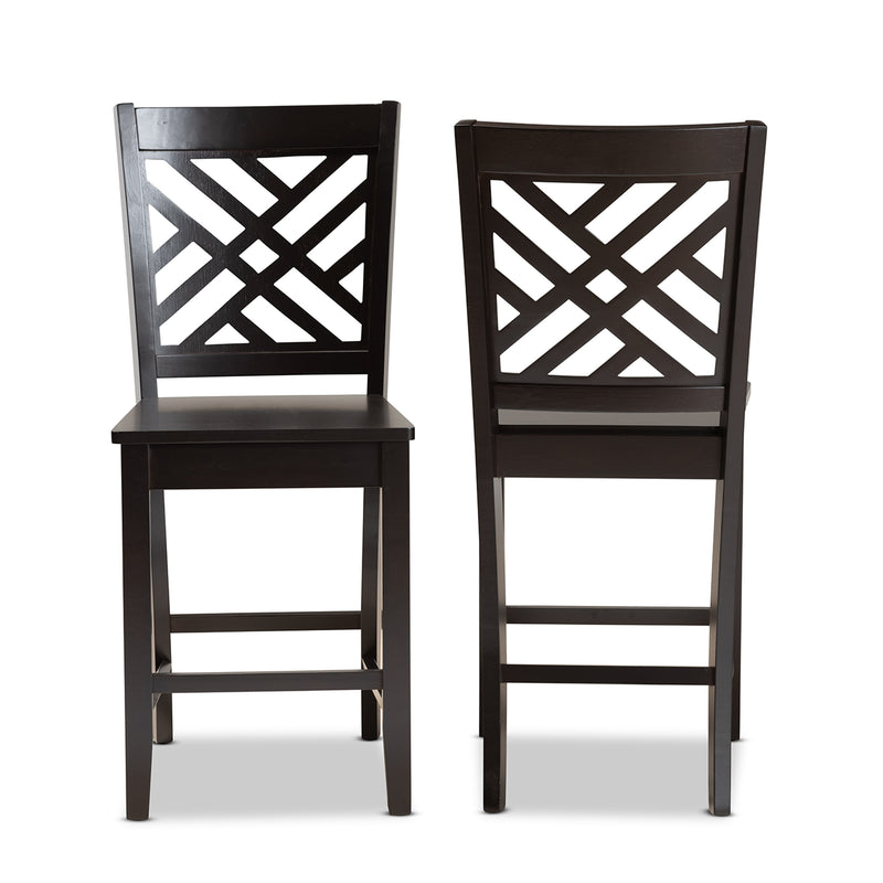 Caron Counter Stool Set Modern and Contemporary Transitional Dark Brown Finished Wood 2-Piece