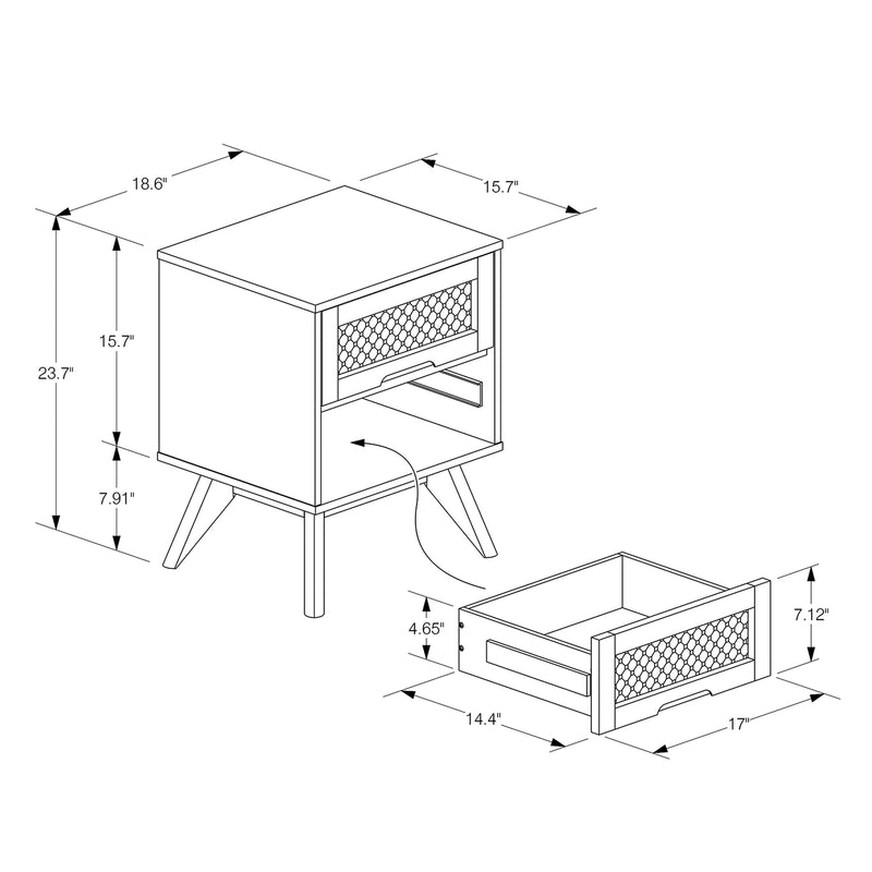 Barrett Mid-Century Modern Nightstand Walnut Brown Wood with Synthetic Rattan Featuring 2 Drawers for Stylish Storage