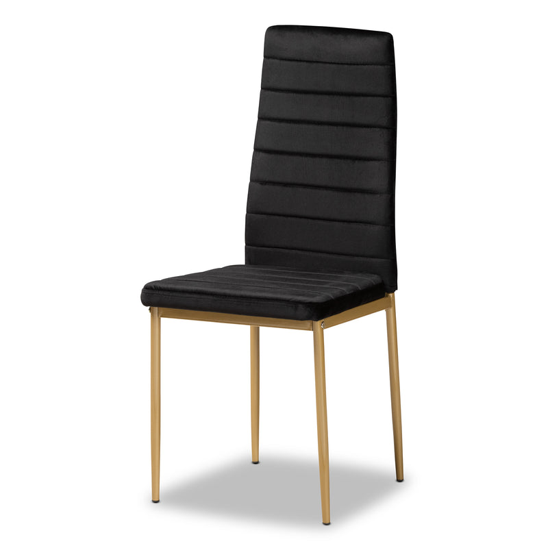 Armand Dining Chair Set Modern Glam and Luxe Black Velvet Fabric Upholstered with Gold Finished Metal 4-Piece