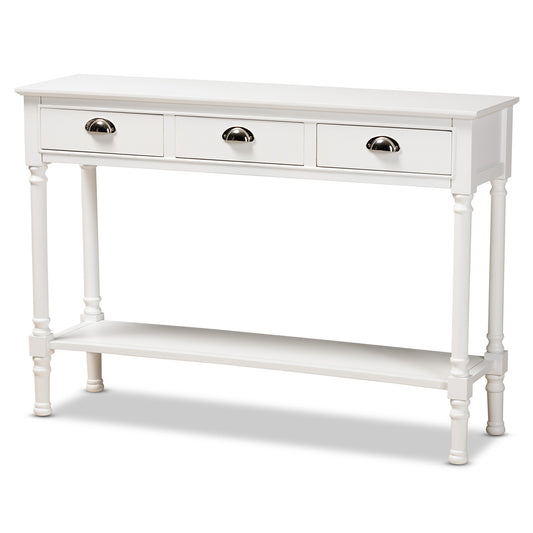 Garvey Console Table French Provincial White Finished Wood 3-Drawer Entryway