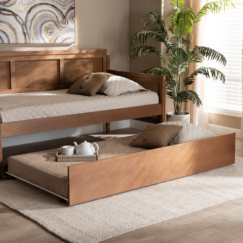 Toveli Twin Size Trundle Bed in Modern Ash Walnut Finish with Space-Saving Design and Versatile Functionality