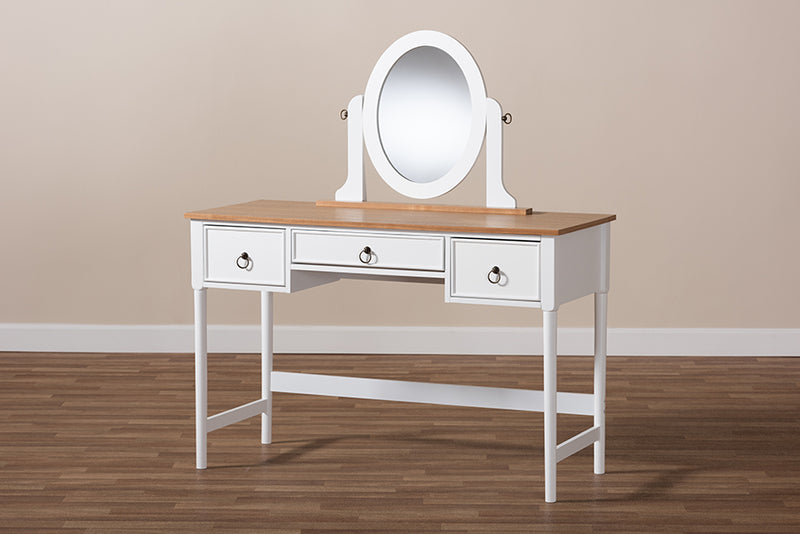 Sylvie Classic Vanity Table White 3-Drawer Wood Design with Mirror for Elegant Bedroom Decor