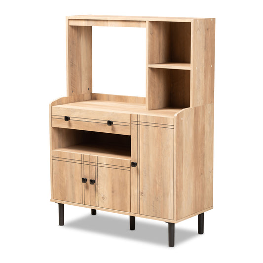 Patterson Kitchen Storage Cabinet Modern 3-Door Design in Oak Brown Finished Wood for Stylish Organization and Storage Solutions