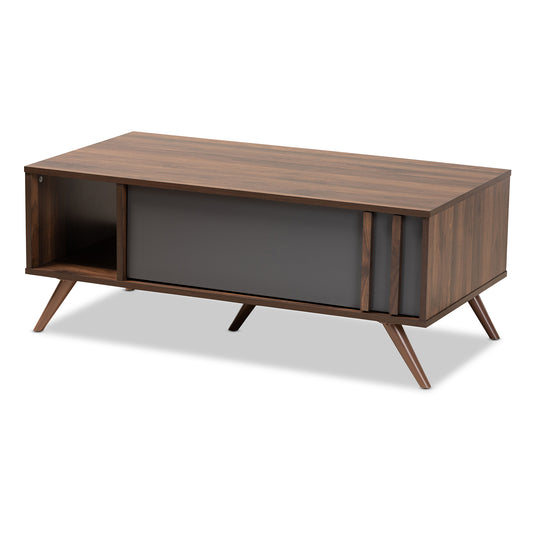 Naoki Coffee Table - Modern Contemporary Design with Two-Tone Grey Walnut Finish and 1 Drawer for Storage