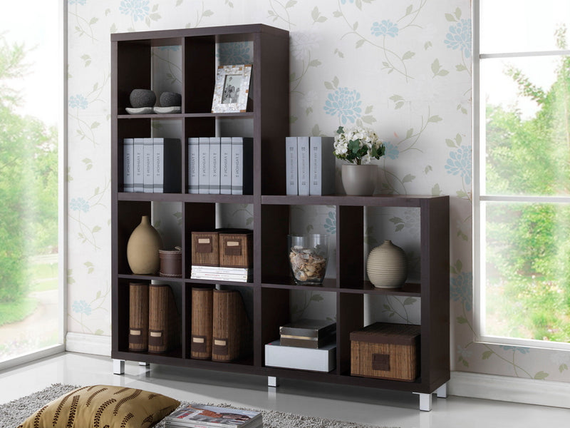 Sunna Modern Cube Shelving Unit in Dark Brown - Stylish Storage for Home or Office, Contemporary Design, Versatile Display, Space-Saving Furniture