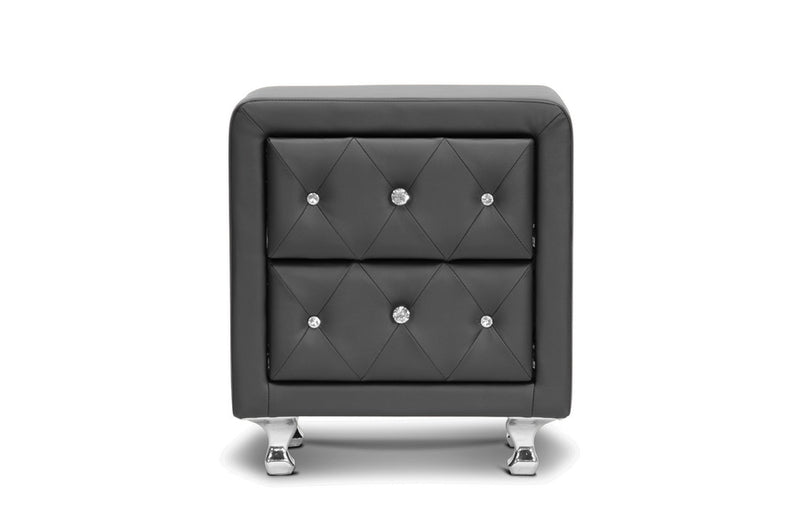 Stella Nightstand - Crystal Tufted Black Upholstered Modern Design