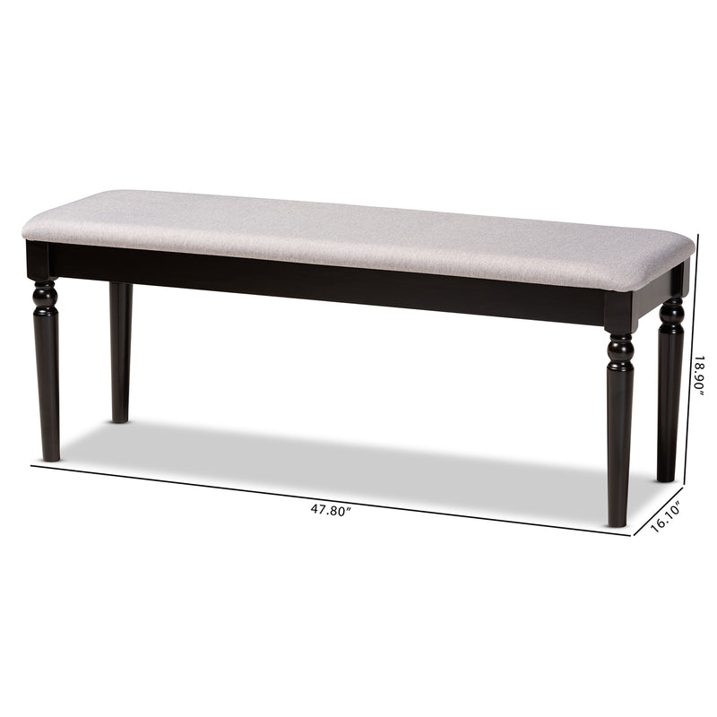 Giovanni Dining Bench Modern and Contemporary Grey Fabric Upholstered with Dark Brown Finished Wood