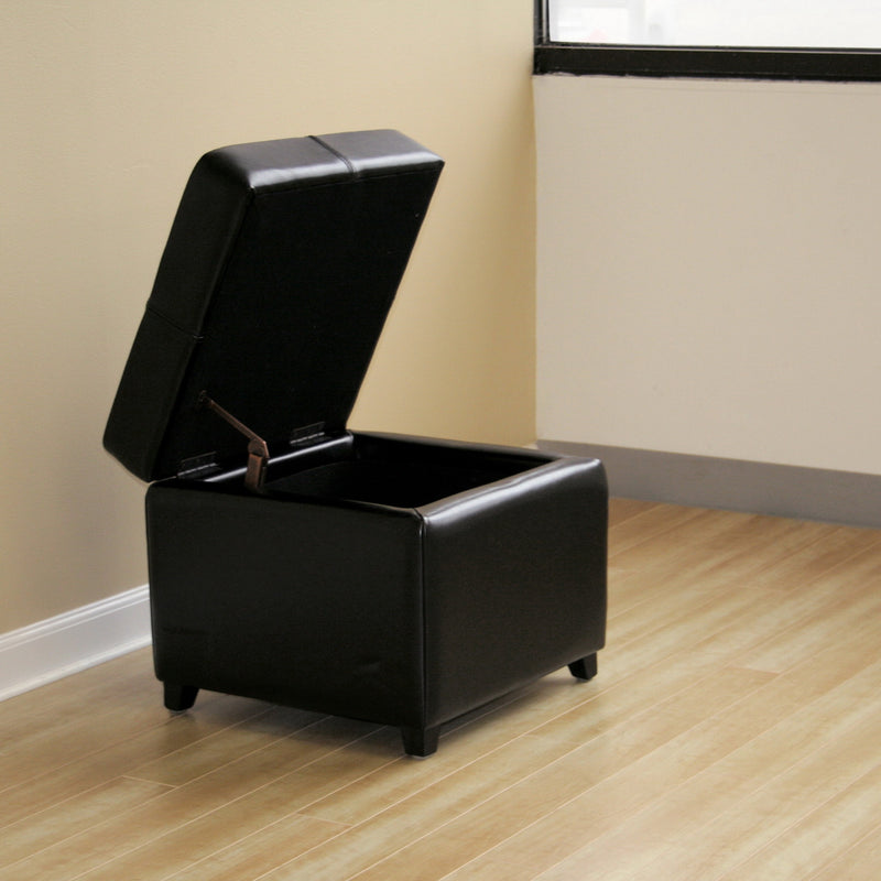 Black Full Leather Storage Cube Ottoman - Stylish and Functional Furniture for Living Room, Bedroom, or Office Storage Solutions