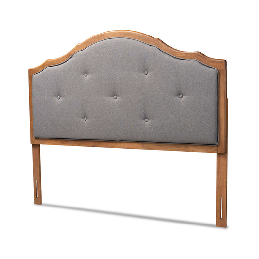 Gala Queen Size Arched Headboard Vintage Classic Dark Grey Fabric Upholstered with Walnut Brown Finished Wood