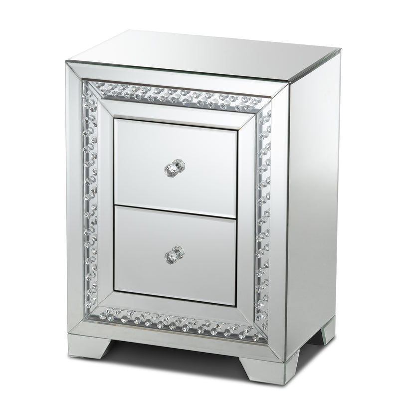 Mina Mirrored End Table - Modern Hollywood Regency Glamour with 2 Drawers for Stylish Storage and Decor