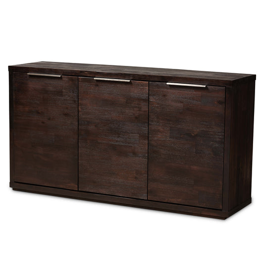 Titus Modern Dark Brown Wood 3-Door Sideboard Buffet for Dining Room Storage and Organization