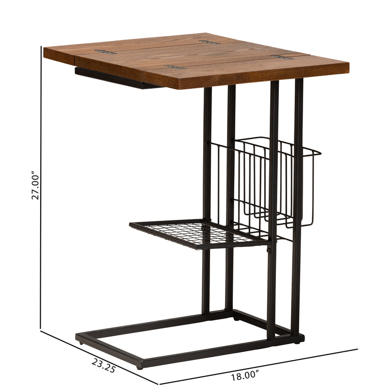 Jocelyn Modern Industrial C End Table Walnut Brown Wood Black Metal Frame Foldable Design for Space-Saving Convenience