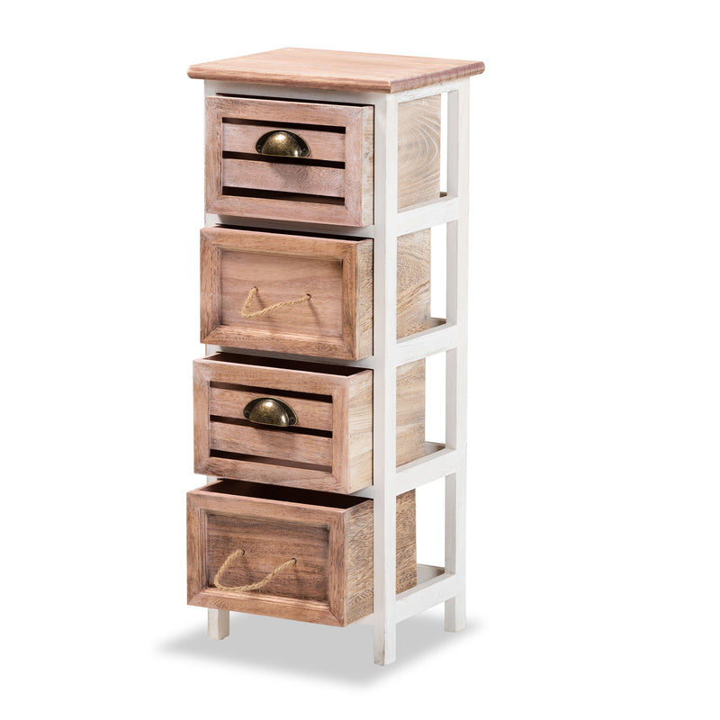 Palta Storage Unit Modern Two-Tone Wood Design with 4 Drawers in White and Oak Brown Finish for Stylish Organization