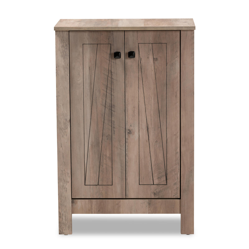 Derek Shoe Cabinet - Modern Rustic Oak Finished Wood with 2 Doors for Stylish Storage Solutions