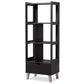 Kalien Modern Dark Brown Wood Leaning Bookcase with Display Shelves and Storage Drawer for Home or Office Use