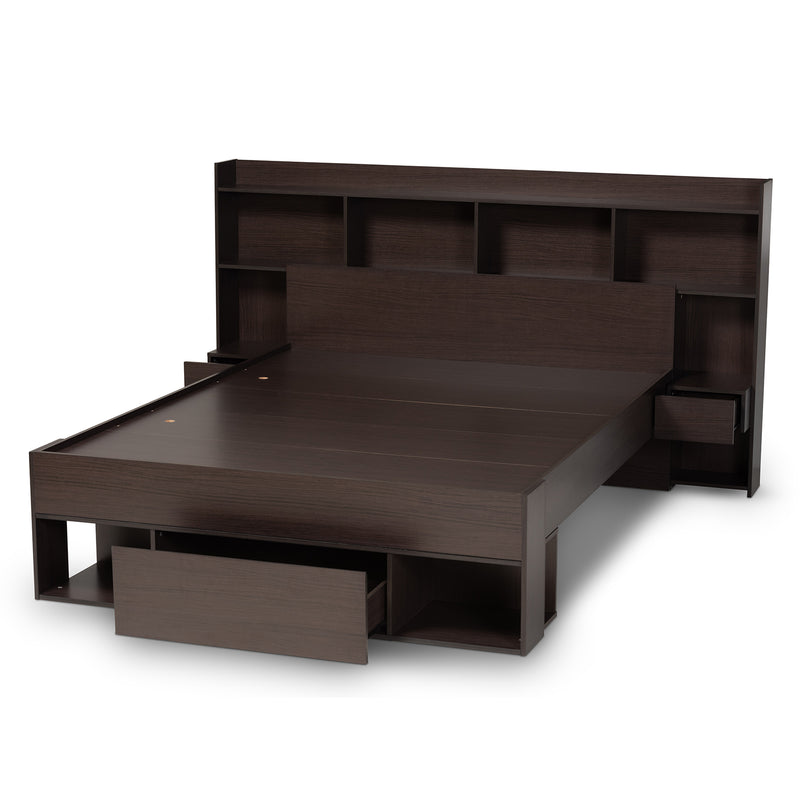 Dexton Queen Size Platform Storage Bed Modern Dark Brown Wood Design with Ample Under-Bed Storage