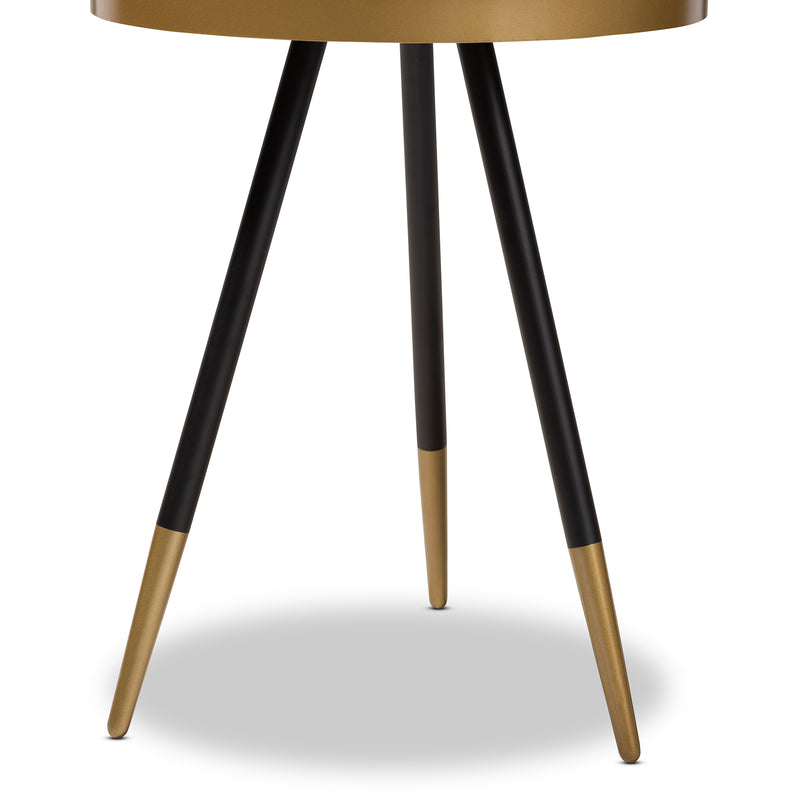 Lauro End Table Modern Round Glossy Marble with Two-Tone Black and Gold Metal Legs Stylish Accent Furniture for Living Room or Bedroom