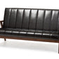 Nikko Sofa Mid-century Modern Scandinavian Style Black Faux Leather Wooden 3-Seater