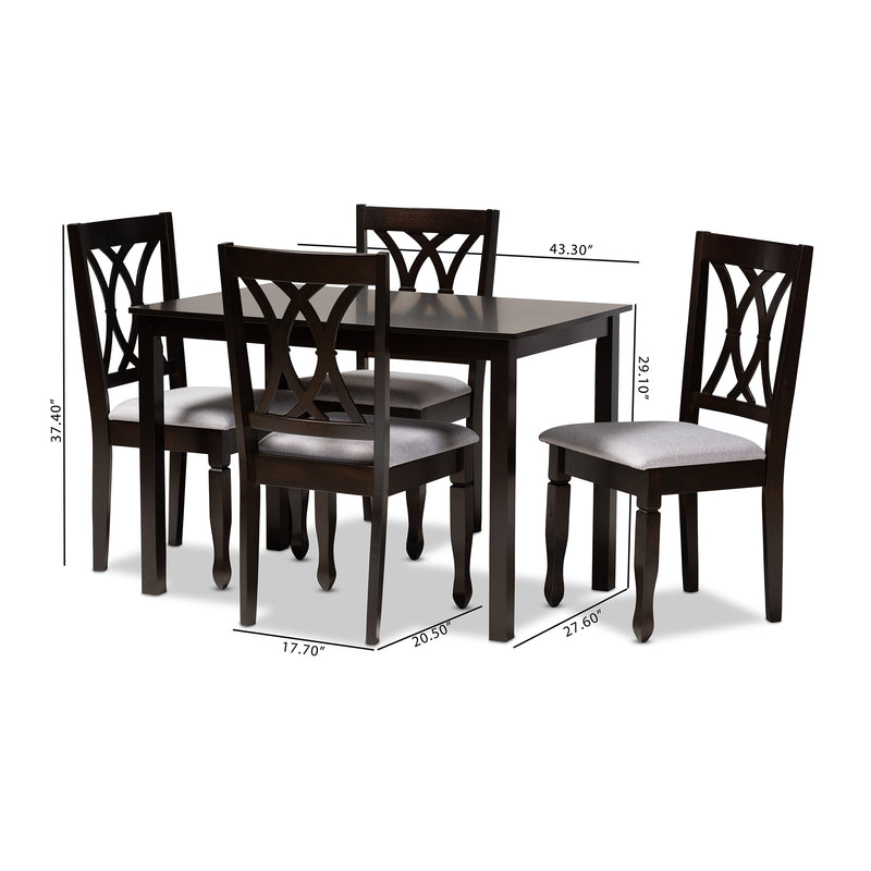 Reneau Dining Set Modern Contemporary Gray Fabric Upholstered Espresso Brown Finished Wood 5-Piece