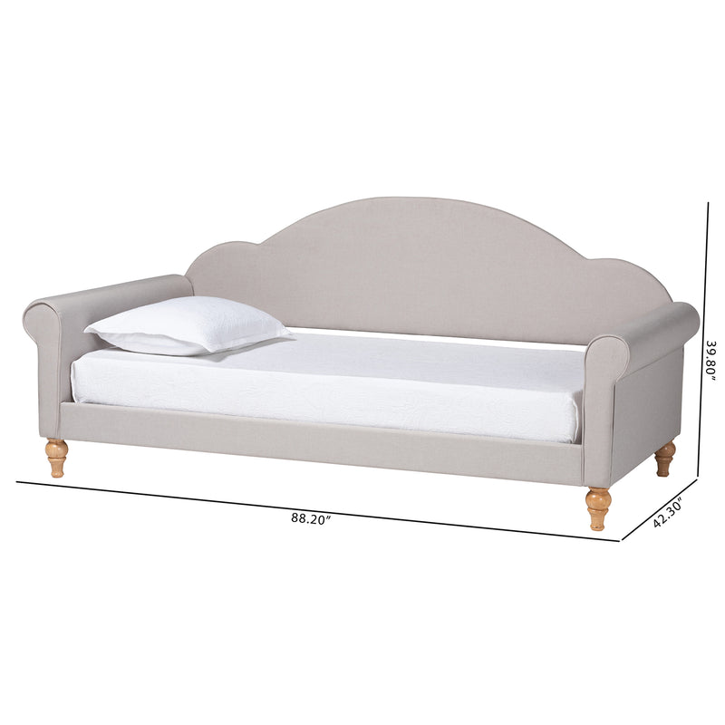 Chaise Classic Twin Size Daybed in Light Grey Fabric with Natural Brown Wood Finish - Elegant Design for Any Room