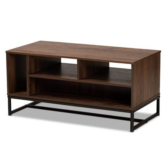 Flannery Coffee Table - Modern Contemporary Design in Walnut Brown Wood with Black Metal Accents