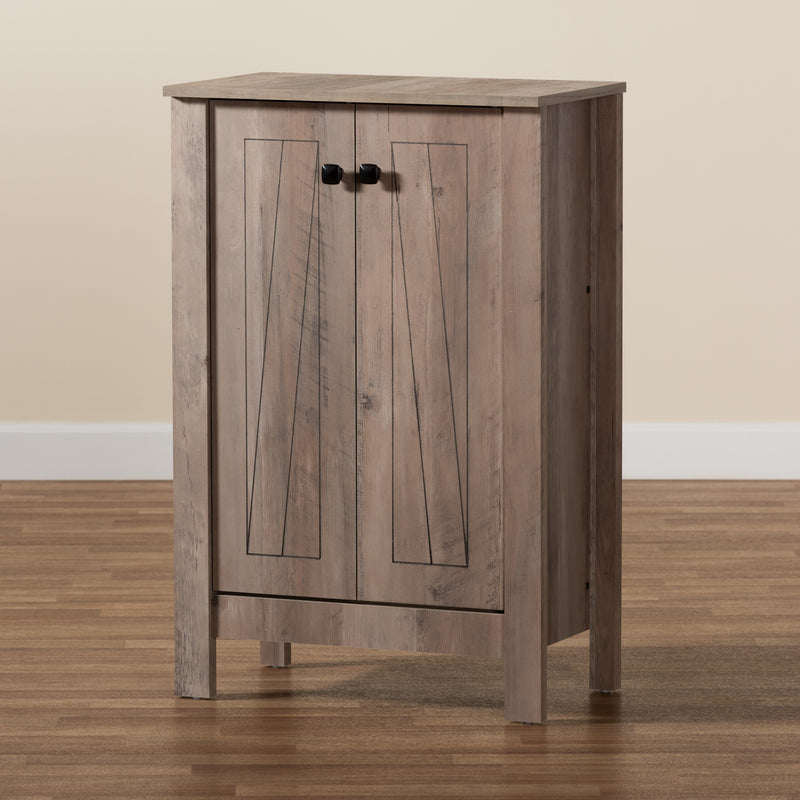 Derek Shoe Cabinet - Modern Rustic Oak Finished Wood with 2 Doors for Stylish Storage Solutions