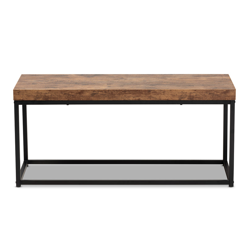 Bardot Modern Industrial Accent Bench in Walnut Brown Wood and Black Metal