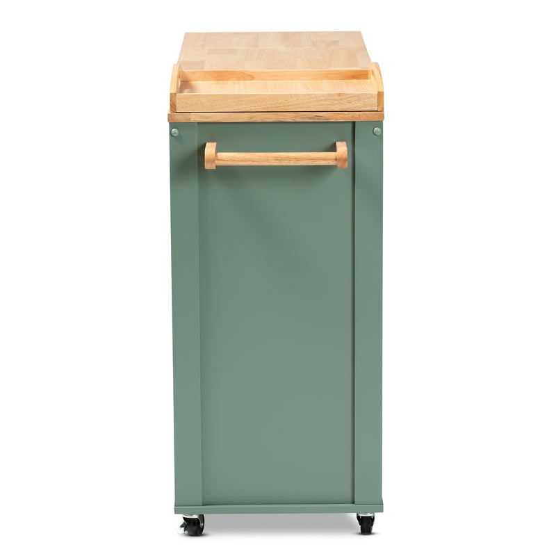 Dorthy Kitchen Storage Cart Coastal Farmhouse Style Two-tone Dark Green and Natural Wood Design for Organized Cooking and Dining Spaces