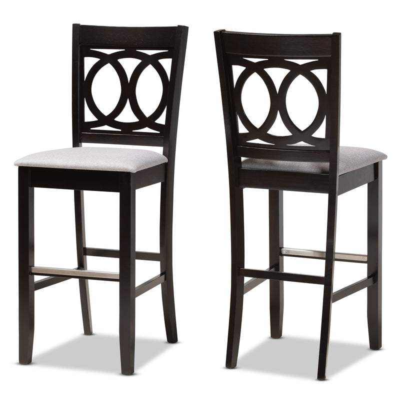 Carson Bar Stool Set Modern and Contemporary Grey Fabric Upholstered Espresso Brown Finished Wood 2-Piece