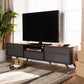 Naoki TV Stand - Modern Two-Tone Grey and Walnut Wood with Drop-Down Compartments for Stylish Living Room Storage