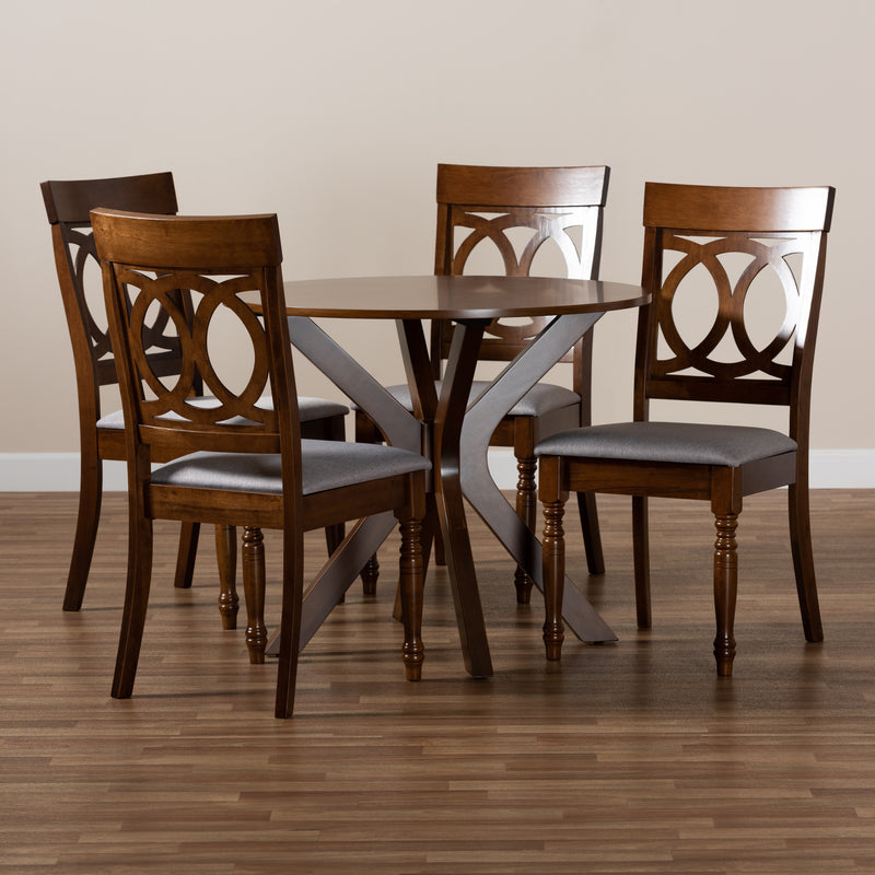 Jessie Dining Set Modern 5-Piece Grey Fabric Upholstered with Walnut Brown Finished Wood