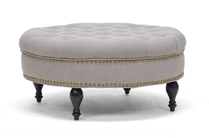 Palfrey Ottoman Beige Linen Modern Tufted