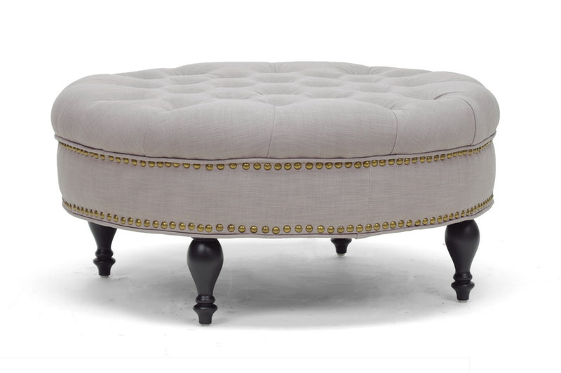 Palfrey Ottoman Beige Linen Modern Tufted