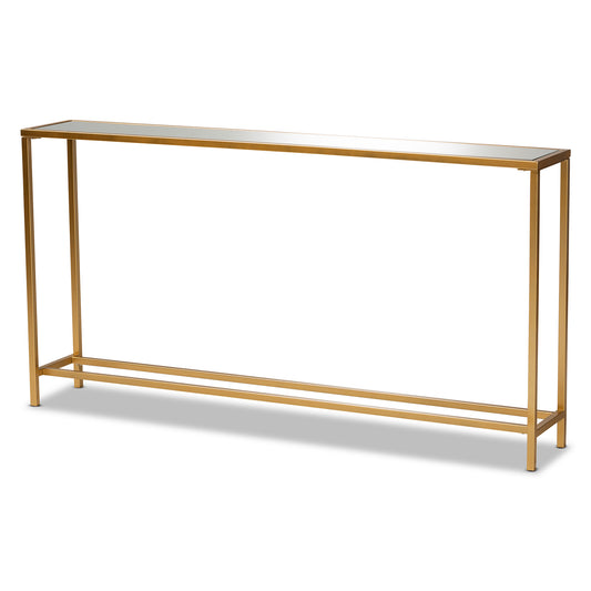 Alessa Console Table - Modern Glam Design with Gold Metal and Mirrored Glass Accents for Elegant Home Decor