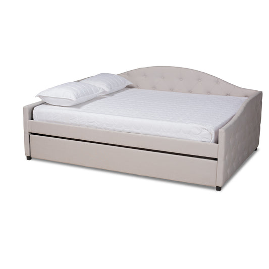 Becker Daybed - Modern and Contemporary Transitional Beige Fabric Upholstered with Trundle