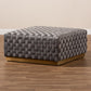 Noah Luxe Grey Velvet Cocktail Ottoman - Glam Upholstered Square Design with Gold Accents