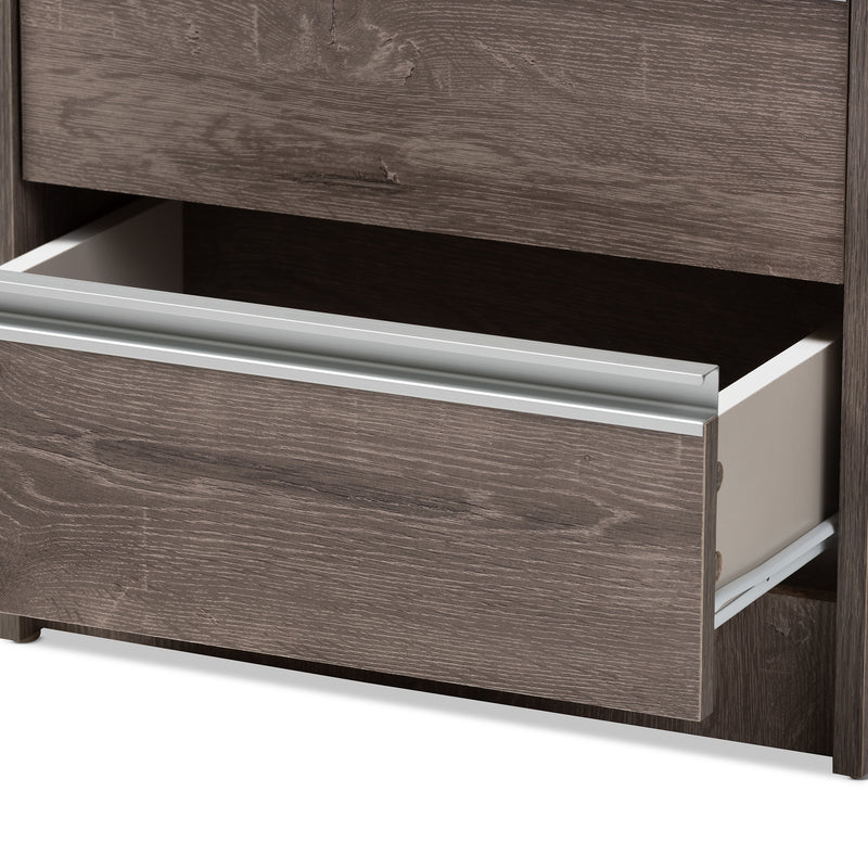 Gallia Nightstand - Modern Oak Brown Finished 2-Drawer Bedroom Furniture