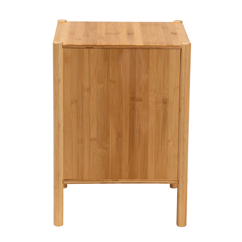 Naresh Mid-Century Modern End Table Natural Brown Bamboo Wood with 1 Door for Stylish Storage