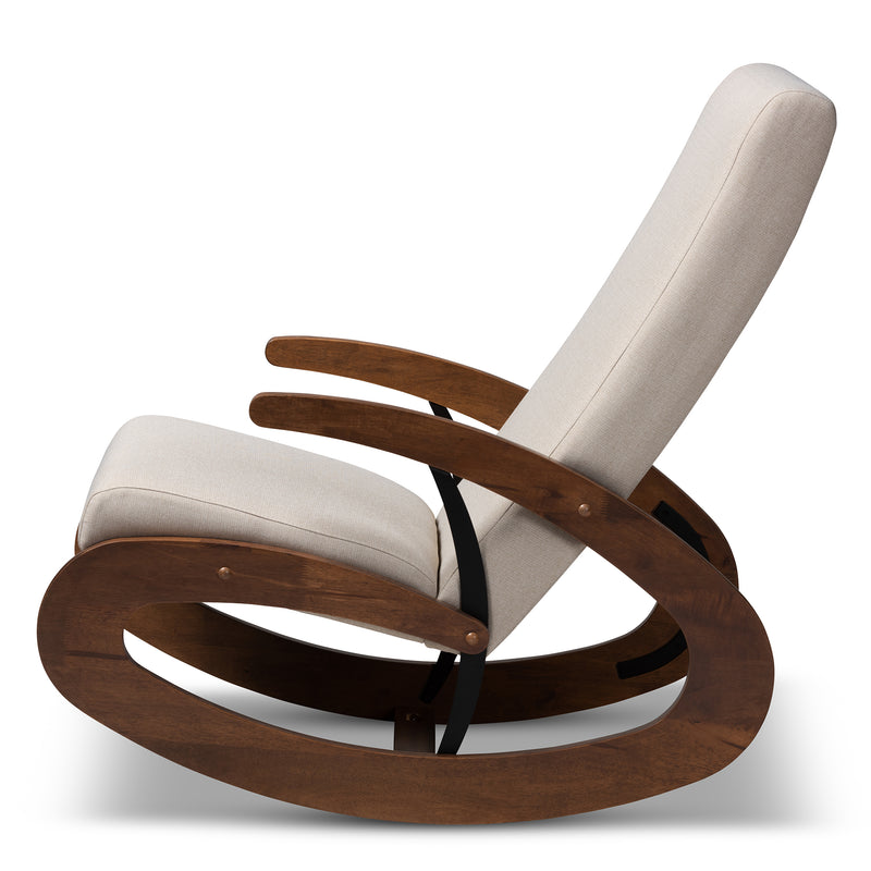 Kaira Rocking Chair Modern and Contemporary Light Beige Fabric Upholstered Walnut-Finished Wood