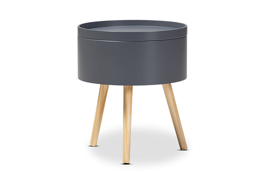 Jessen End Table Mid-Century Modern Gray Wood with Removable Top