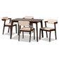 Althea Dining Set Mid-Century Modern 5-Piece Cream Fabric and Dark Brown Wood Collection for Stylish Dining Rooms